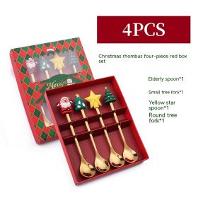 Creative Stainless Steel Christmas Spoon Kit (Option: C 4pc Four Piece Set Red Box)