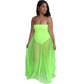 Sexy Mesh See-through Dress With Wrapped Chest (Option: Fluorescent green-S)