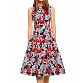 Vintage print dress (Option: Lily red-M)