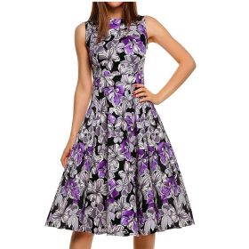 Vintage print dress (Option: Lily purple-XL)