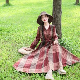 Fashion Plus size Cotton And Linen Mid-length Dress Loose And Thin Long Skirt (Option: Red-M)