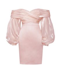 Lantern Sleeve One-Shoulder Slim-Fit Waist Tube Top Dress Female Design Sense Long-Sleeved Sweet Temperament Off-Shoulder Short Skirt (Option: Pink-XS)