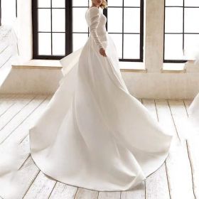 Ladies Style White Dress Satin Surface Was Thin And High French Temperament Dress Long Skirt (Option: Beige-S)