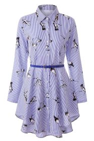 Long sleeve women's striped shirt (Option: Blue Printed Bird-M)