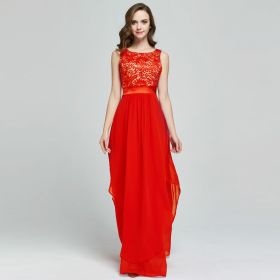 Lace spliced chiffon dress (Option: Red-L)