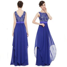 Lace spliced chiffon dress (Option: Blue-L)