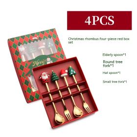 Creative Stainless Steel Christmas Spoon Kit (Option: A 4pc Four Piece Set Red Box)