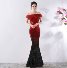 Birthday Party Dress Slimming Host Long Dress (Option: Red with black-S)