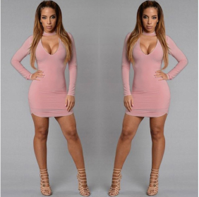 EBay fast selling, European, American, bursting, V collar, cocktail dresses and dress sexy dresses (Option: Pink-L)