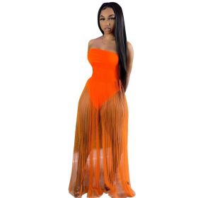 Sexy Mesh See-through Dress With Wrapped Chest (Option: Orange-S)