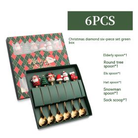 Creative Stainless Steel Christmas Spoon Kit (Option: E 6pc Six Piece Set Green Box)