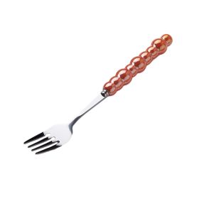 Light Luxury Ceramic Pearl Handle Knife Fork And Spoon Creative Stainless Steel Tableware (Option: Orange Dinner Fork)