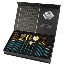 Gift Box Stainless Steel Tableware 24-piece Set (Option: Green Gold 24 24 Piece Set)